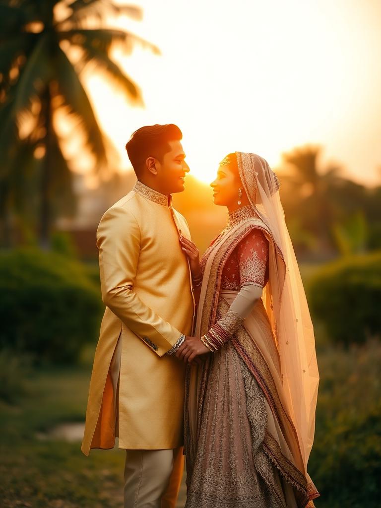 Pre-wedding couple photoshoot at golden hour in Delhi