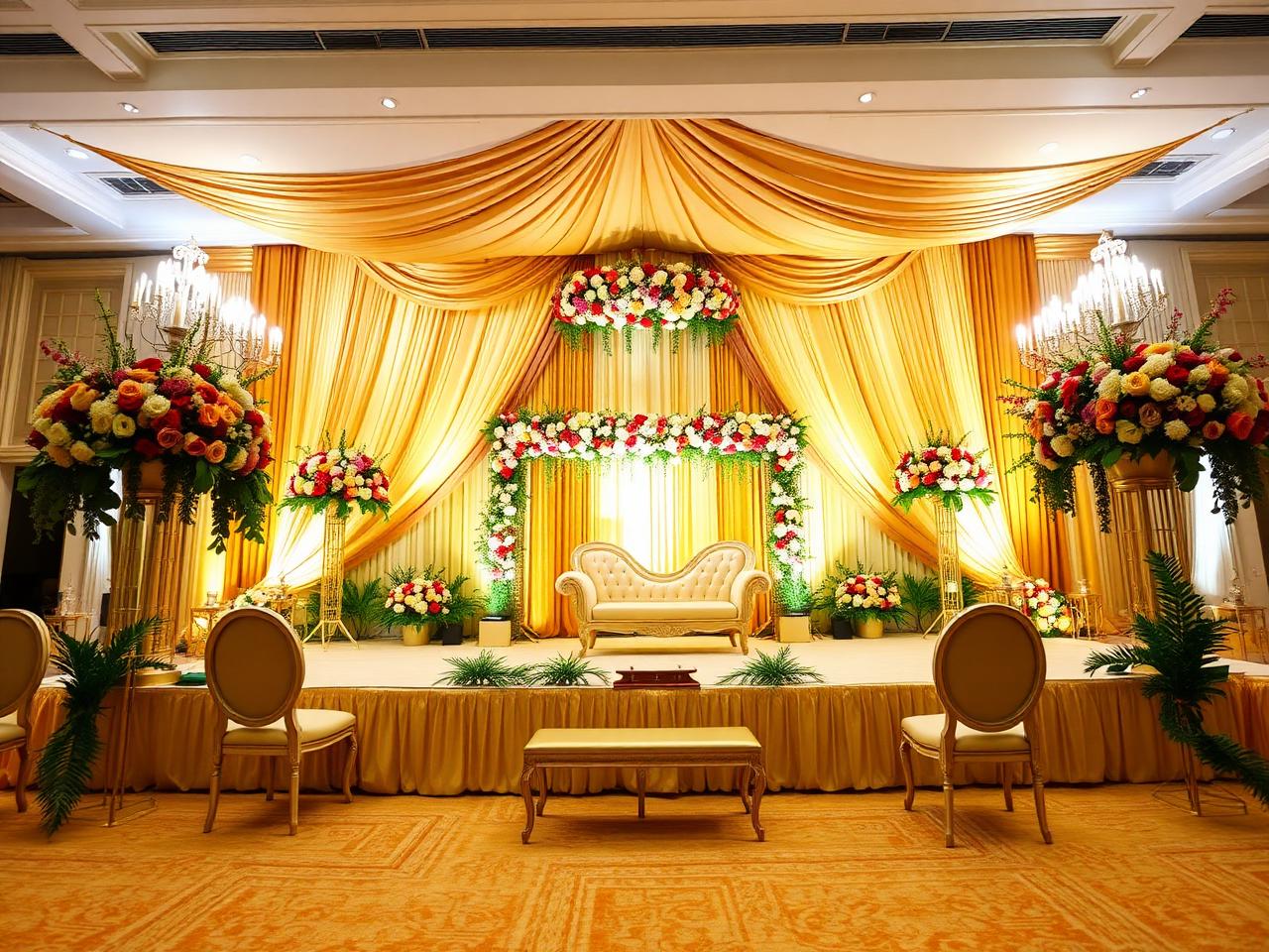 Full-day wedding coverage with grand stage decor
